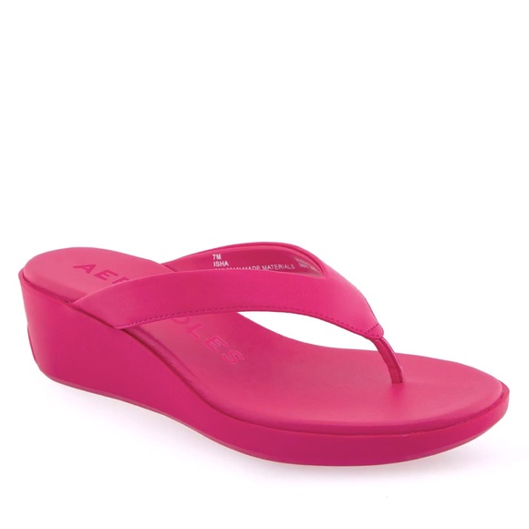 New Never Worn Size 8 Pink Aerosoles Isha Wedge Durable Rubber Flip Flop Sandals - Picture 1 of 7